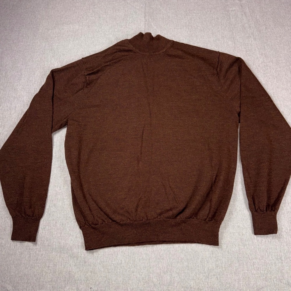 Alfani Mens Brown Extra Fine Italian Merino Wool Mock Neck Sweater Large